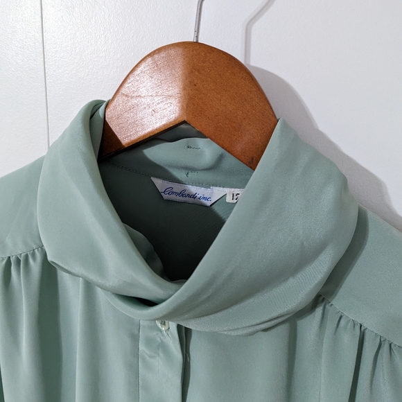 Vintage Light Teal Button Neck Wrap Long Sleeve Size 12 - Picture 3 of 6